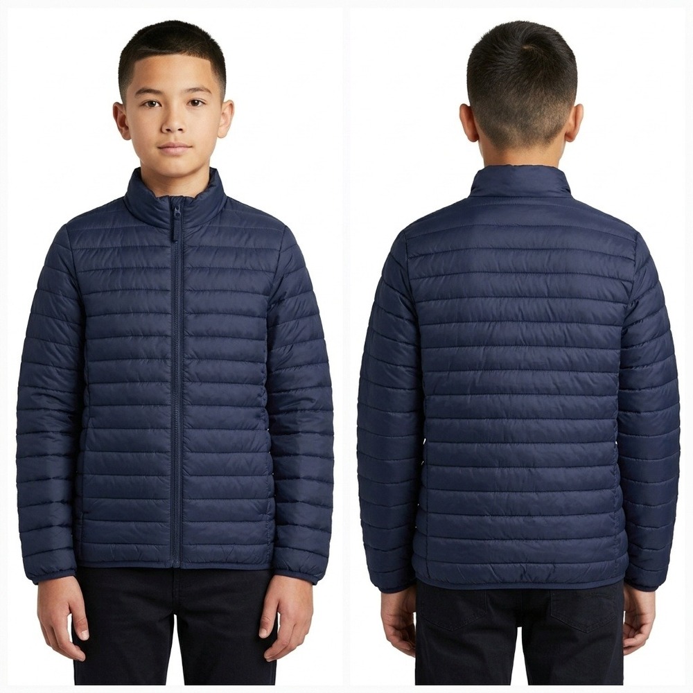 Lands End Kids Boys L 10-12‎ PrimaLoft Packable Puffer Jacket Navy Blue Full Zip